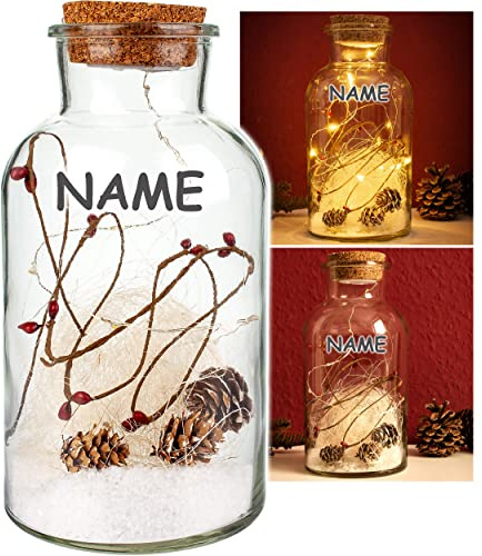 alles-meine.de GmbH Lichter Deko Verschiedene Artikel & Motive frei wählbar LICHT Dekoglas - 8 Stück LED Weihnachten & Winter Schnee inkl. Name - 22 cm - Licht im Einmach..