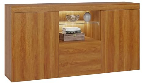 Panana Oak Sideboard/TV unit/Cabinet Cupboard 135cm*34cm*70cm with LED Lights, White, OW-FRSBB1OA