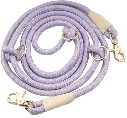 Lucpawz 8.5ft HandsFree Nylon Crossbody Shoulder Dog Leash, 6 in 1 Multifunctional Rope Leash, Adjustable Waist Rope Leash for Dog Walking, Light Purple