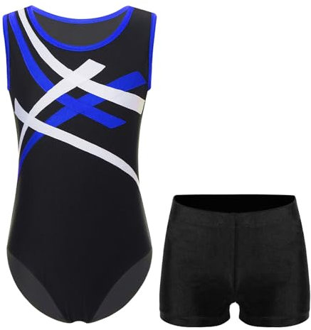 Miutii Kinder Jungen Turnanzug Ärmellos Gymnastikanzug Patchwork Ballettanzug mit Shorts Turn-Leotards Ballett Trikot Gymnastik Turnen Blau Schwarz 170-176
