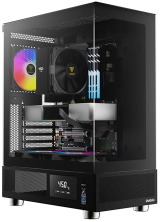 GAMDIAS Atlas E1 ATX Gaming Midi-Tower PC-Gehäuse,Echtzeit-Anzeige mit Software, Enthalten 3 x 120mm ARGB-Lüfter, 270° Panoramadoppelglas, High Airflow Lüftungsschlitze, Schwarz