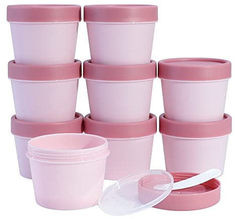 9 Stück 100ml Döschen Plastik Leere Kosmetikdosen,Gel-Dosen Cremedose Leer Tiegel mit Spatel und Etikett, Lotion, Creme, Mini-Kerzen, Kosmetika,100% BPA frei