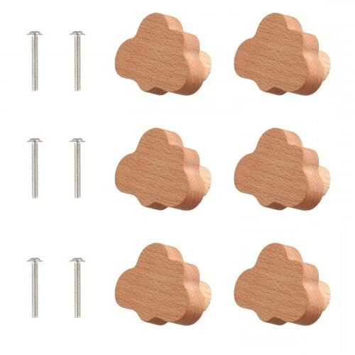 Duronge Pomos de Madera para Gabinete, 6 Pcs Pomos de Madera en Forma de Nube, Pomos Decorativos para Aparador, Pomos para Muebles con Tornillos para Gabinete de Cocina Dormitorio Cajones Puertas