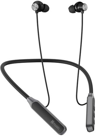 Hmusic Casque Bluetooth tour de cou, 30 heures de lecture, casque sans fil, IPX5, étanche, résistant à la transpiration, isolation phonique, pour le sport, la course, la gym, les jeux (noir)