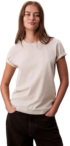 Calvin Klein Camiseta de Manga Corta Mujer Archive Jersey tee con Cuello Redondo, Beige (Vanila Heather), M