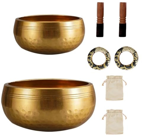 Klangschalen Set,klangschale,klangschalen,Unterlegscheibe Und Aufbewahrungstasche Handgehämmert,Je 13 Cm Und 8 Cm,Zubehör Für Meditation,Yoga,Chakren,Einzigartige Geschenke Für Frauen Und Männer