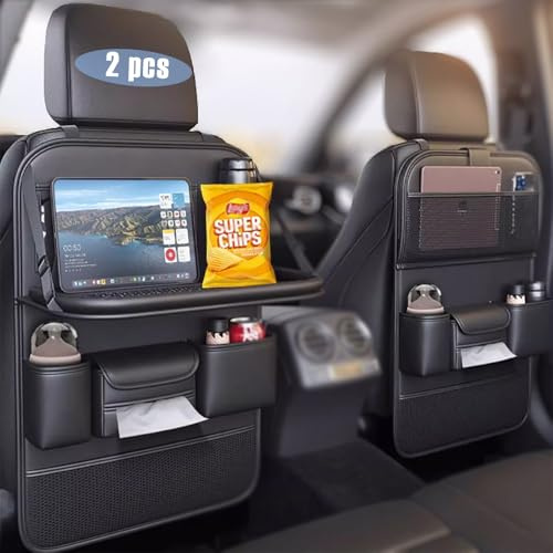 Boolico Verbesserter PU-Leder-Auto-Rücksitz-Organizer mit faltbarer Tischablage, Autositz-Rückenschutz und Touchscreen-Tablet-Halterung, kompatibel mit den meisten Fahrzeugen