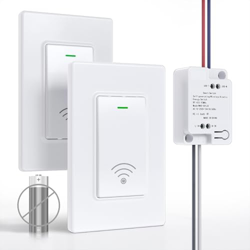 Wireless Light Switch and Receiver Kit (2V1), Self-Powered (No Battery Required), No WiFi Needed, Remote Control Lighting Switch for Indoor and Outdoor Light Fixtures