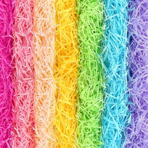 Henxing 350 g Filling Material Gift 7 Colourful Raffia Hamper Shreds Tissue Paper Shredded Paper Peach Pink Paper Chips for DIY Decoration Packages Gift Boxes and Basket Filling Packaging Material