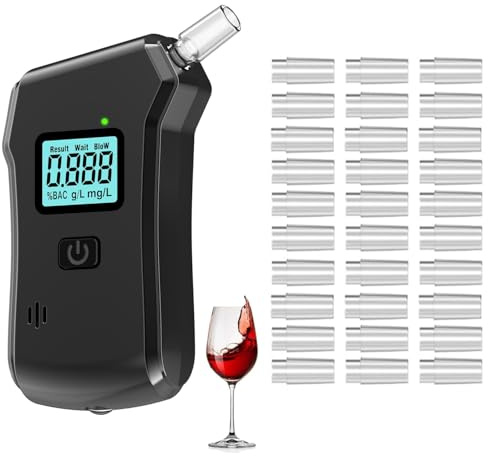 Merwlukt Alkoholtester Polizeigenau, Promillemessgerät Professioneller Alkoholmessgerät mit 30 Mundstücke, Alkohol Tester mit Digitaler LCD-Bildschirm für Privaten Gebrauch zu Hause