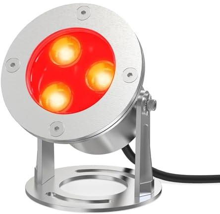 GUODDM Foco LED Subacuático For Piscinas, 12 V, Acero Inoxidable, For Estanques Y Paisajes, IP68, Resistente Al Agua, con Anillo De Luz Escénica(Red,3W(24V))
