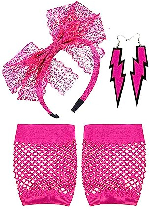 Generiska tennisväskor män örhängen, fingerlösa näthandskar för 80-talet pannband öronvärmare män, Het rosa, one size