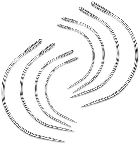 XENQITO Juego de 8 Agujas Curvas, Redondas, de Cuero, de Acero, Aguja de Coser Curva, para Tapicería, para Coser, Peluca, C, Agujas Curvas, Extensiones, Agujas, Cuero, Agujas de Costura, Finas