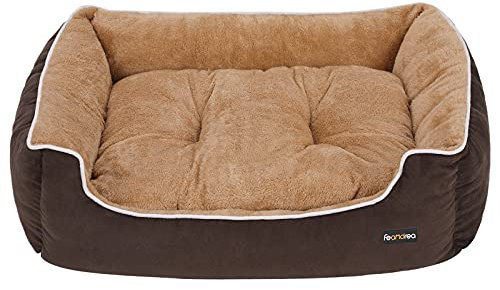 Feandrea Luxus Hundebett, weiches Hundekorb, L, mit abnehmbarem Kissen, 90 x 25 x 75 cm, braun und beige PGW06YC