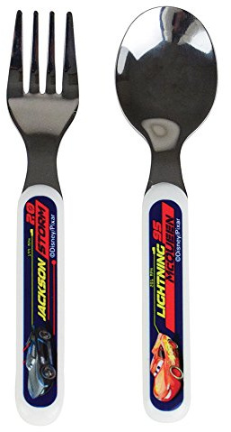 FUN HOUSE Disney Cars Cutlery Set Stainless Steel Fork and Spoon +/- 13.5 cm, Blue