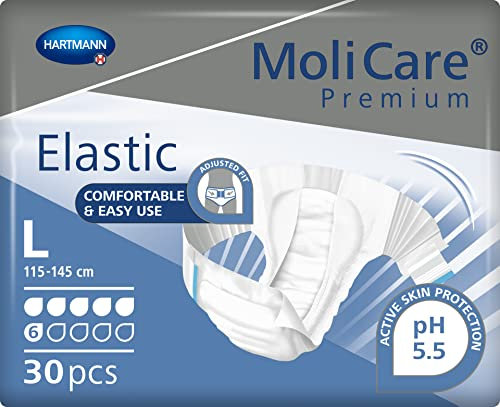MoliCare Premium Elastic Slip: bei mittlerer Inkontinenz für Frauen und Männer; 6 Tropfen, Gr. L, (115-145 cm Hüftumfang), 30 Stück