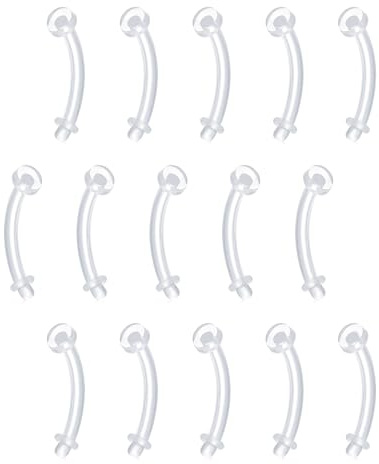 FECTAS 16G Clear Flexible Plastic Daith Rook Earrings Eyebrow Rings Curved Barbells Belly Piercing Retainers 15PCS