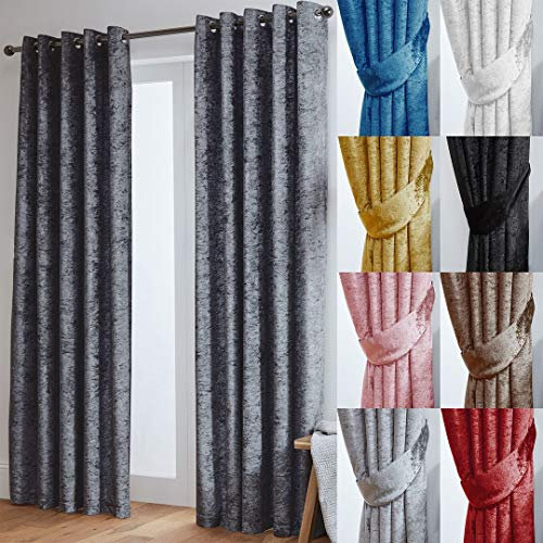 John Aird Crushed Velvet Fully Lined Eyelet Curtains (Dark Grey, 66 Wide x 90 Drop)