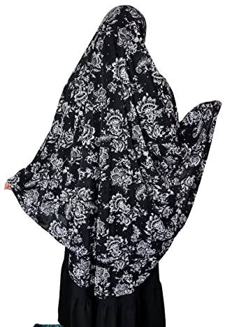 Yaqeen XL Khimar Lång hijab för muslimer, ett stycke, stretchig huvudduk, lycra-material, chadors, arabien, islamisk bönklänning, muslimska halsdukar, kroppsskydd, svart/vit, XL