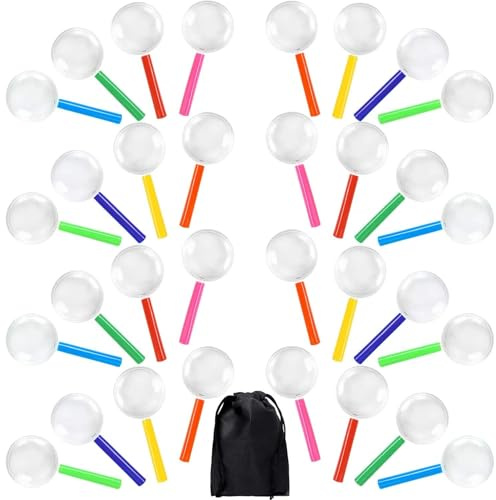 Elcoho 24 Pack Magnifying Glasses for Young People Plastic Colorful Magnifying Glasses for Party Favors Educational Toys with Storage Bag, 8 Colors