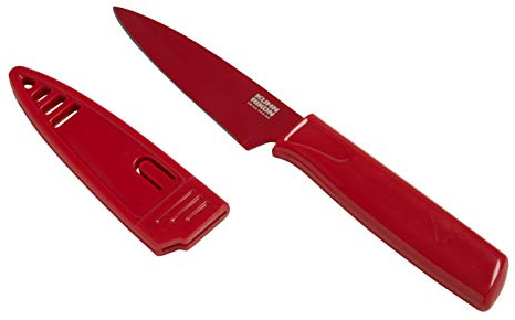 Kuhn Rikon COLORI® Paring Knife – 4 Inch Japanese Stainless Steel, Nonstick Blade, Ergonomic Handle & Sheath, Red