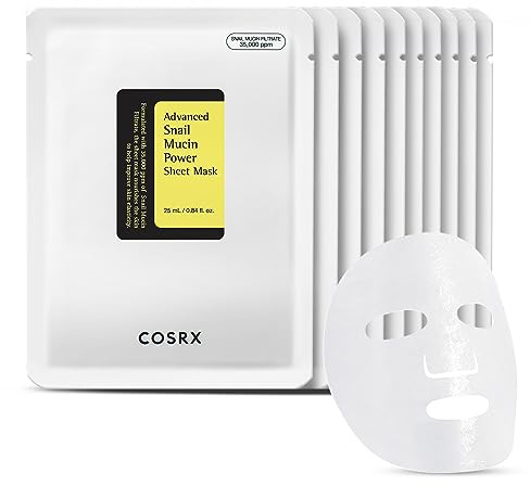 COSRX Snail Mucin Sheet Mask 10 EA with Snail Mucin Serum, Hydrating Face Sheet Masks for Dry & Sensitive Skin, Korean Face Mask, Korean Skin Care