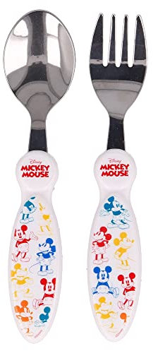 Stor 2er-Set wiederverwendbares Kinderbesteck aus Edelstahl, bestehend aus Gabel und Löffel - Mickey Mouse True Original, Estándar
