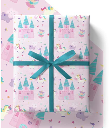 4 x Unicorn Wrapping Paper - HUGE 43% BIGGER [84cm x 60cm] Premium Eco Kids Birthday Gift Wrap for Girls in Pink (4 Sheets & 4 Tags)