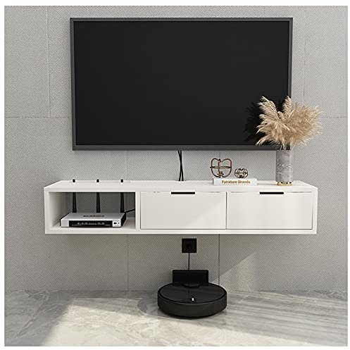 WFENG Hängeschrank Hängeboard Wohnwand,TV Board Hängend,Platzsparend-Mit offenem Stauraum und Kabelmanagement Hängeschrank/Weiß / 120×23×17cm