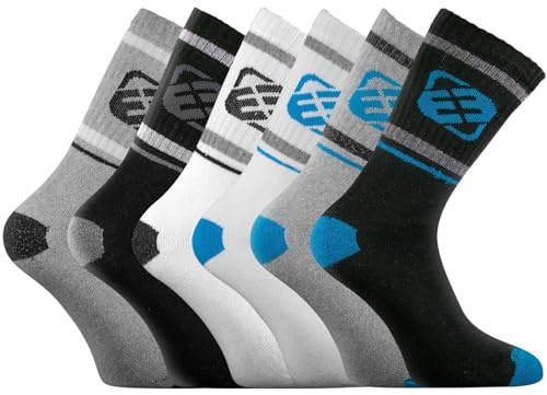 FREEGUN Chaussette Homme Sport Training - Lot de 6 - Chaussettes Hautes Homme, Tennis & Tissage avec Coussinés, Noir, Gris, Blanc, Bleu, Taille 39/42
