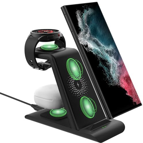Aimtel 3 in 1 Kabelloses Ladestation kompatibel mit Galaxy S25/S25 Plus/S25 Ultra/S24/S23/Z Flip/Fold 7/6/5, Kabelloses Ladegerät für Galaxy Watch 8/7/6/5,Wireless Charger für Galaxy Able/Buds 3/2