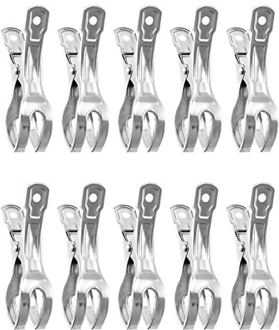 QWORK 10 Pezzi Mollette Grandi di Acciaio Inox, Mollette Bucato Antisegno per Asciugamani Mare, Coperte, Trapunta, Vestiti (11 cm)