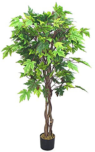 Decovego Ahorn Ahornbaum Kunstpflanze Künstliche Pflanze 130 cm Kunstblume Kunstbaum Innendekoration Kunst Pflanze wie echt im Topf