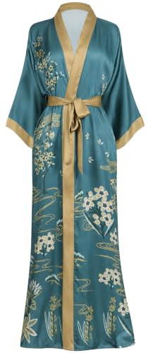 Aensso Long Soft Lightweight Silk Kimono Robes for Women Peignoir Femme, Nuit étoilée, Taille Unique