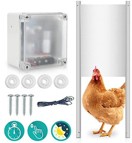 Vigevee Automatische Hühnertür Hühnerklappe mit Schieber 22 x 32 cm, Türöffner für Hühnerstall mit Lichtsensor & Zeitschaltuhr, Hühnerhaus für sichere Hühnerhaltung