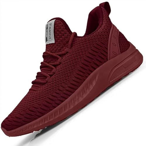 Feethit Gymnastikskor för kvinnor, män, löparskor, sportskor, sneakers, halkfria gummisulor, lätta och andas, för promenader, löpning, jogging, färger, 36–47, Vinröd, 46 EU