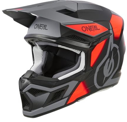 O'NEAL | Casco da motocross | MX Enduro | Guscio in ABS, standard di sicurezza ECE 22.06, prese d'aria per un raffreddamento ottimale | Casco 3SRS VISION V.24 | Adulto | Nero Rosso Grigio | Taglia S