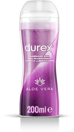 Durex Massage 2 in 1 Aloe Vera, Lubrificante Sessuale Intimo, Adatto anche per Rapporti Intimi e Massaggi, Gel Lubrificante a Base d'Acqua, Formato Convenienza, 200 ml