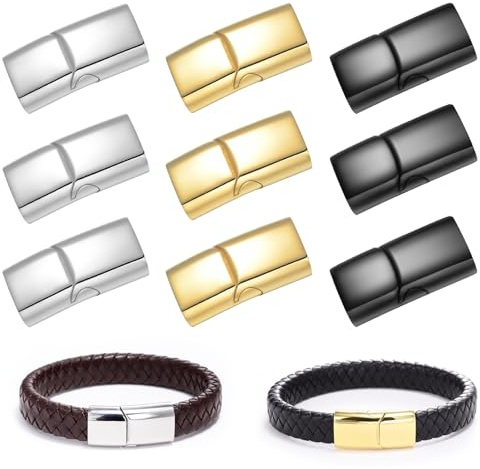 Sixfolo 9 st magnetiskt läderband, 12 x 6 mm | Rostfritt stål magnetlås, läderarmband lås för 3 färger armband tillverkning