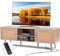 VEVOR Rattan-TV-Ständer, Retro-TV-Schrank für 165 cm Fernseher, Boho-Rattan-Fernsehschrank mit eingebauter Steckdose & USB-Anschlüssen, verstellbare Regale für Wohnzimmer, Medienraum, Eiche