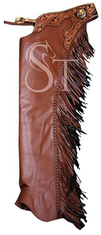 Chaps Western Rodeo Cowboy Chaps in vera pelle di vacchetta, da lavoro, per equitazione, equitazione, esibizione, protezione, Chinks 007 (bambini)