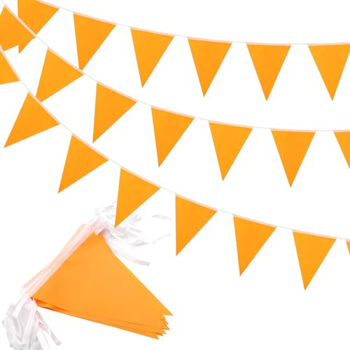 Orange Bunting 20m 52pcs, Fabric Waterproof Bunting for Outdoor Garden Indoor Birthday Decoration