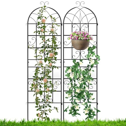 RELAX4LIFE Traliccio per Rampicanti da 2/4 Pezzi, Pannelli di Recinzione Decorativi da Giardino, Grigliato per Piante Rampicanti (180 x 50 cm,Nero | 2Pcs)