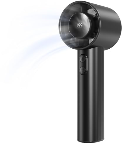 LUXVANO Ventilador de Mano Portátil Recargable, 1-199 Velocidades, Mini Ventilador USB, Batería 3000mAh 13h, Pantalla LED, Silencioso, para Viajes, Oficina, Camping y Playa, Negro
