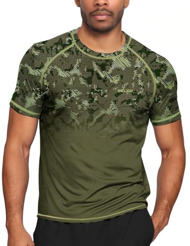 WELIGU T-Shirt Anti-UV Homme Manches Courtes UPF 50+ Rashguard de Natation | Séchage Rapide, Léger, Respirant, Évacuation de l’Humidité, Extensible dans les 4 Sens, Coupe Décontractée, Imprimé Intégral
