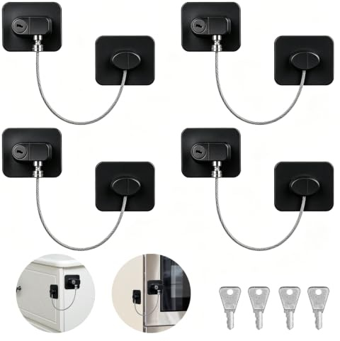 AiQInu 4 Piezas Cerradura Para Puerta De FrigoríFico, Candado Frigorifico De NiñOs Con 4 Llaves, Seguridad Puertas NiñOs Para FrigoríFico, Lavadora, Armario, Ventana(4PCS)