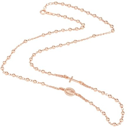 amorili Collana Rosario Uomo Donna in Argento 925 Ramato | Girocollo Religioso con Croce e Grani | Gioiello Elegante Regalo Sacro cll1032