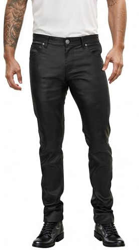 ETHANOL Stretch Fashion Casual Leather Pants APL44798SK PK3 Black 34