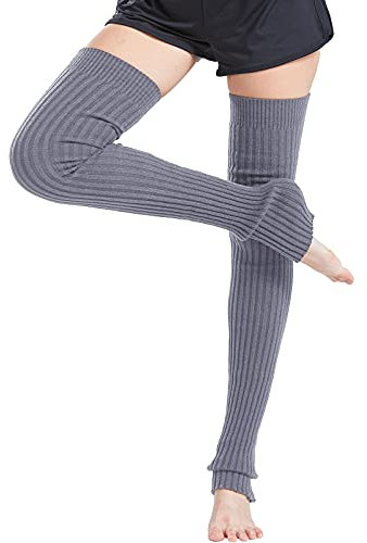 Nanxson Damen Stulpen Lange Gestrickt Beinwärmer Winter Beinstulpen Strumpf für Ballett Fitness Yoga (M, grau)