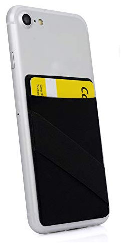 MyGadget Cartera con 1 Bolsillo + Elástico para Funda Móvil - Tarjetero Adhesivo para Smartphone - Porta Tarjetas de Crédito con Bloqueo RFID - Card Holder - Negro
